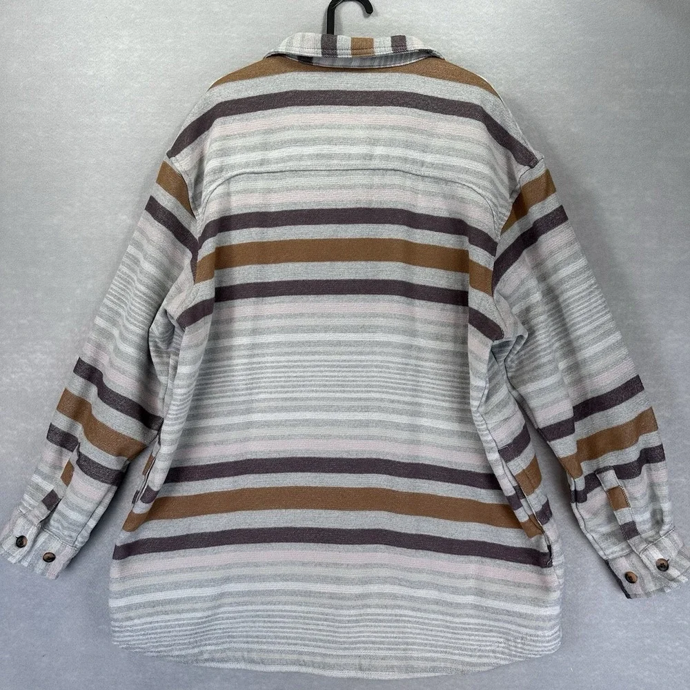 Columbia Calico Basin Women's XL Gray Brown Striped Shirt Jacket Shacket Pockets